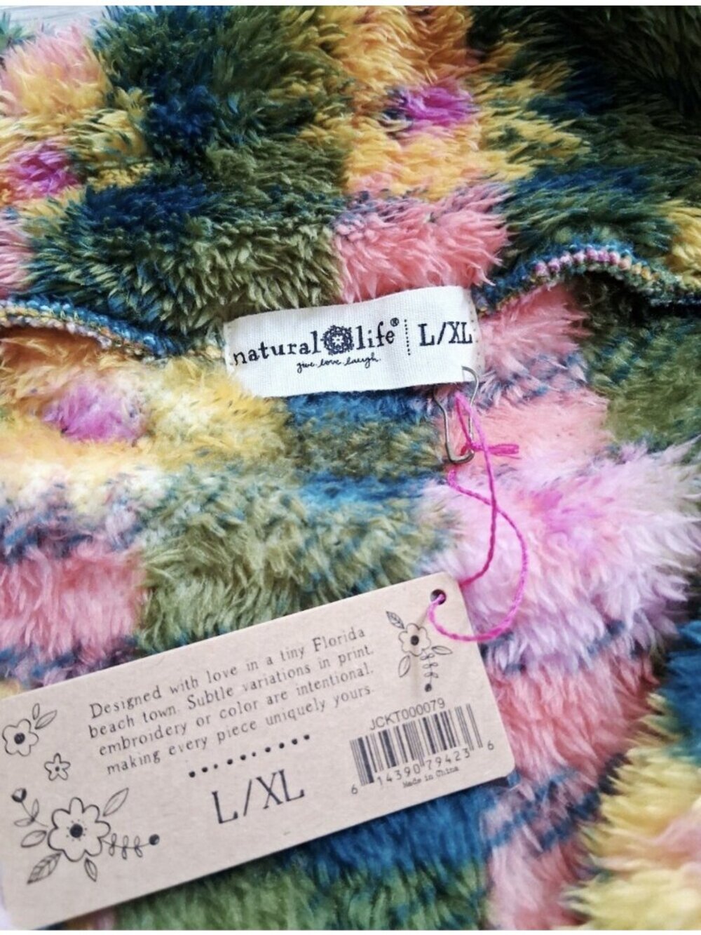Natural Life Womens Coziest Sweatshirt Sz Large XL Green Floral Fleece 1/4 Zip - Picture 6 of 7